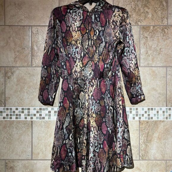 Rebecca Taylor Silk Mini Dress 2 Python Snake Print Long Sleeve Keyhole Neck - Picture 3 of 6